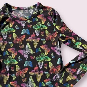No Boundaries Y2K Rainbow Butterfly Black Long Sleeve Shirt Size Childre…